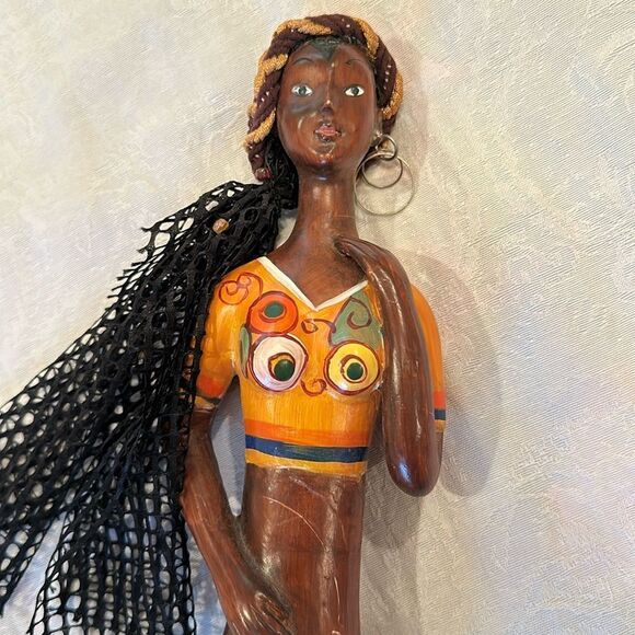 African Figurine Handcrafted Colorful Wooden - Picture 2 of 10